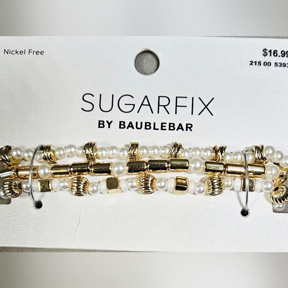 SUGARFIX by Baublebar Bracelet Stretch Beaded New White and Gold Tone
